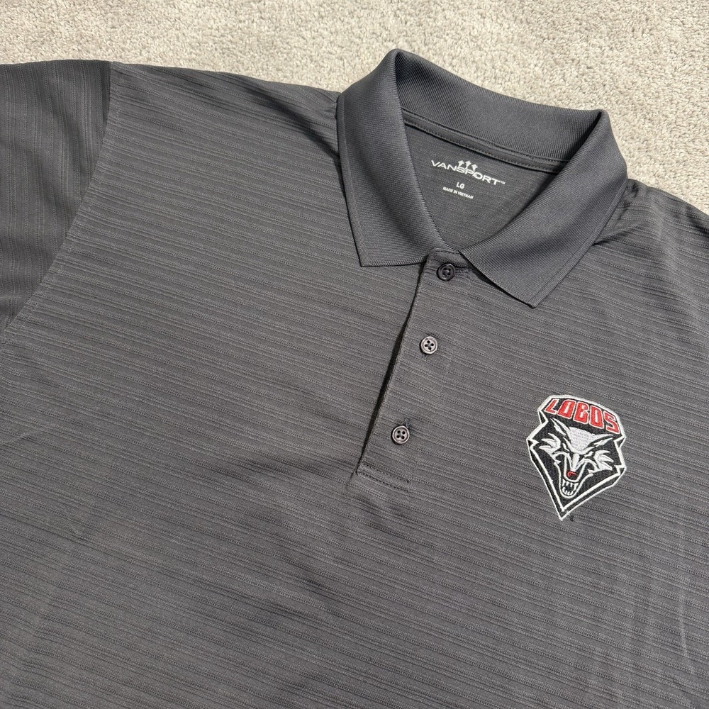 New Mexico Lobos Polo Shirt Mens L Grey Short Sleeve Golf Vansport NCAA NWOT